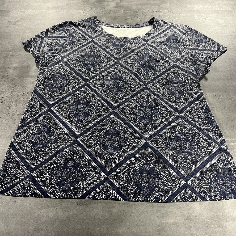 Bandana Shirt‎ Women M L Blue Geometric Pattern Boho Hippie Indie Grunge
